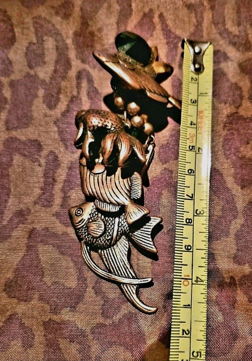Vintage 80's OOAK Artisan Bold Hand Crafted Dramatic Oversized Fish Earrings View 4