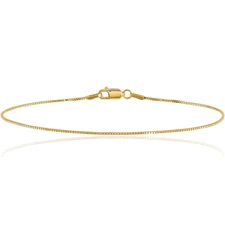 10K Solid Yellow Gold 1.1mm Box Link Chain Anklet Bracelet