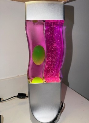  Pink Strawberry Kiwi  Pink & Lime Green Dual Twin Wavy Lava Glitter Lamp