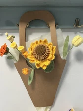 Crochet Flower Bouquet Handmade Sunflower Tulip Rose Lily of Valley Decor Gift