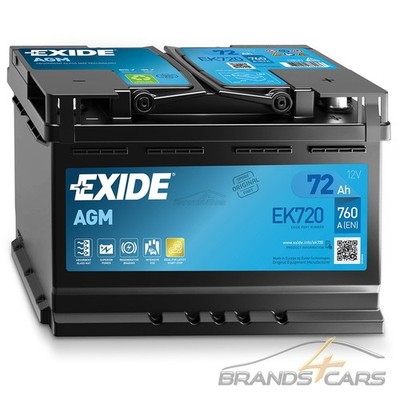 EXIDE AUTOBATTERIE 12V 72Ah STARTERBATTERIE 760A EK720 AGM START STOPP