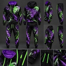Halloween Gothic Tracksuit Set Hoodie  Joggers Purple Green Moon Print Unisex