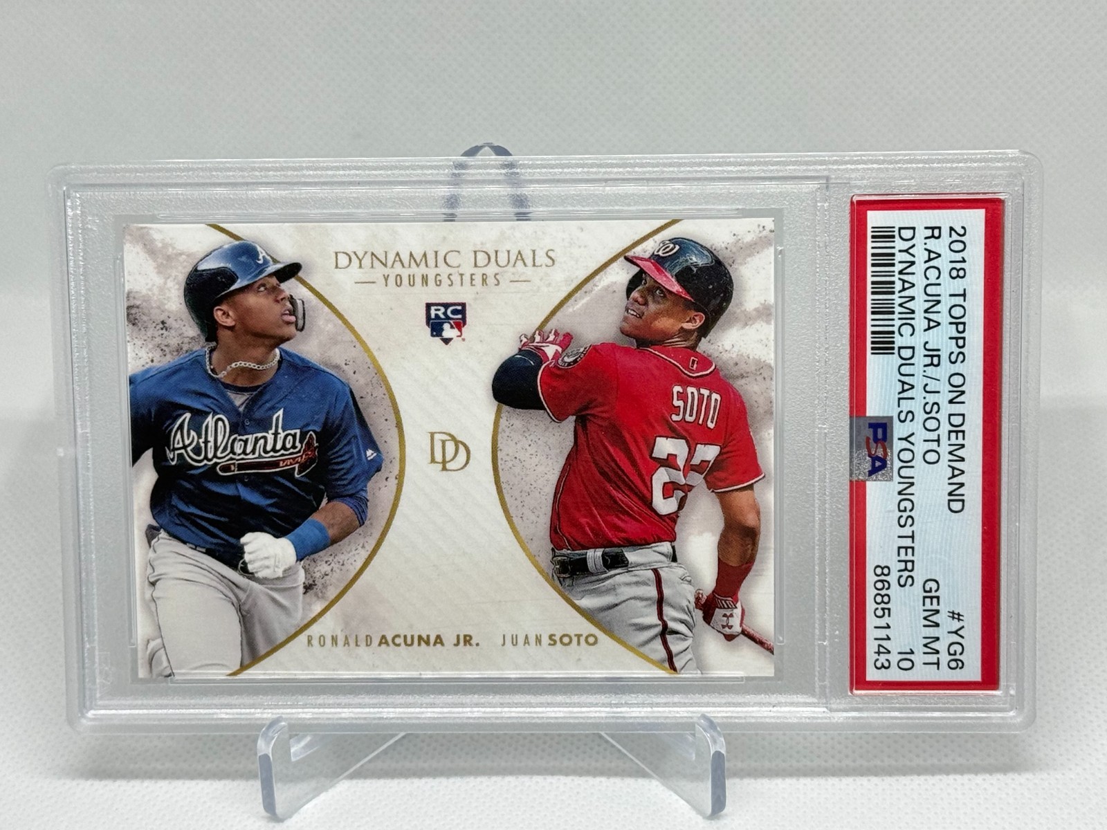 2018 TOPPS ON DEMAND RONALD ACUNA JR JUAN SOTO DYNAMIC DUALS RC #YG6 PSA 10 view 1