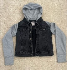 Girls So Brand Black Denim Jean Jacket Hooded Size Large 11/12