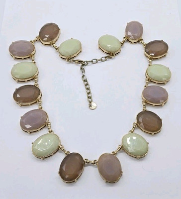 Talbots Pastel Necklace Oval Link Gold tone Cabochon Chunky Runway 22 in