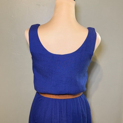 Luxology Asymmetrical Blue Cinched Waist Fit & Flare Hi-Low Wrap Skirt Dress 6 - Picture 4 of 9