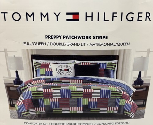 Tommy Hilfiger Preppy Patchwork Stripe Queen Comforter 3pc set New