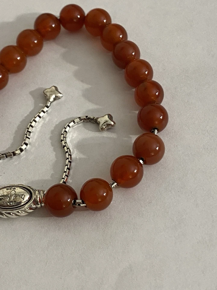 Pulsera David Yurman Plata de Ley 925 8mm Cornalina Roja Cuentas Espirituales Foto 4 de 4