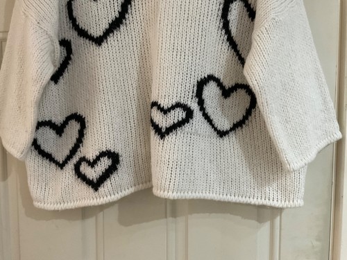 New Made in Italy Lagenlook White Hearts Wool Stretch Jumper - One Size BNWT - Picture 4 of 7
