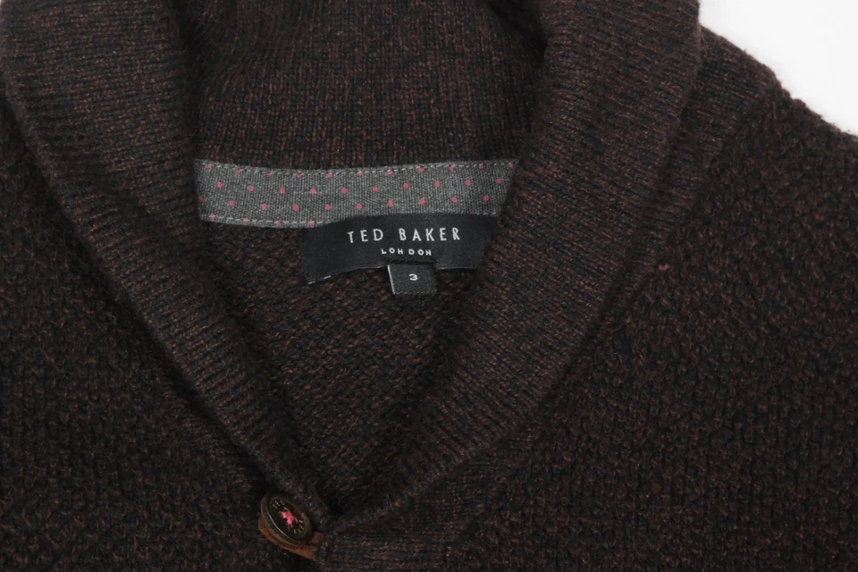 Ted Baker Polo Cárdigan Marrón Moteado Negro Suéter Para Hombre Talla 3 - 251 Foto 3 de 4