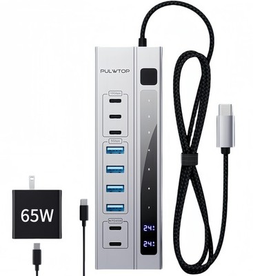 9-in-1 Powered USB Hub, USB 3.2 Data Hub with 65W Power Adapter