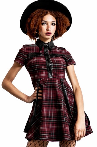 Killstar Mini Dress Menace Collar Blood Tartan. Size 8 - Picture 1 of 8