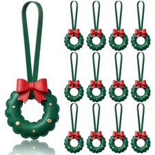 12 Pcs Christmas Bag Purse Charm for Women, Leather - Christmas Green Wreath