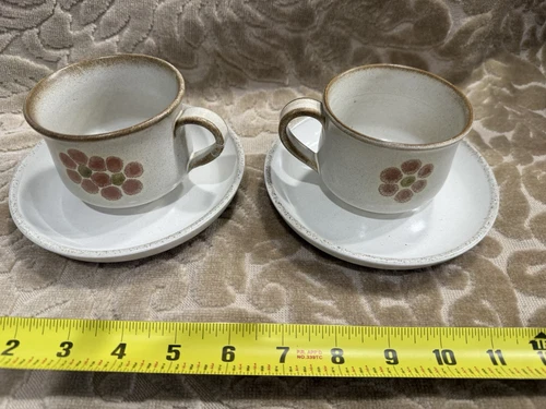 Set of 2 Denby Langley Stoneware Cup and Saucer.  Flower Design.