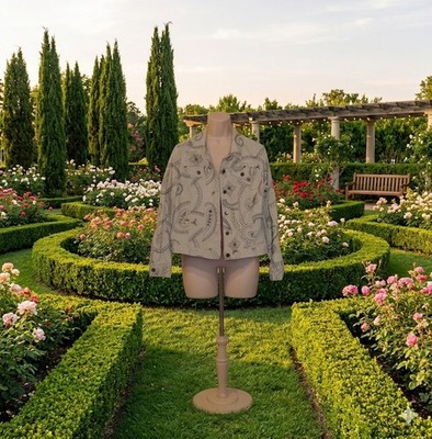 Ruby Rd, beige bestickte Baumwolljacke für Damen, Größe 10 (US) 12 UK