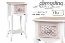 COMODINO 1 CASSETTO SHABBY CHIC PORTA PIANTA INGRESSO BIANCO LEGNO 34*28*H71CM