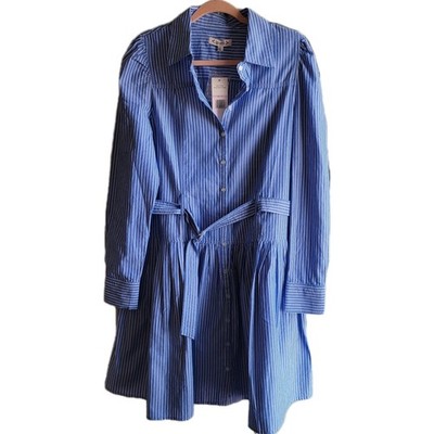 nanette lepore shirt dress Nanette Lepore Women's Blue White Striped Shirt Dress Belted Size 10 NEW