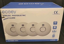 4 Pack Ecoey Wireless Photoelectric Smoke Detector Alarm Set Model FJ158D White