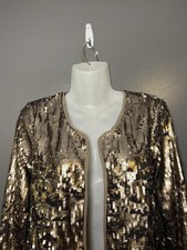 BB Dakota Jacket Womens Small Gold Sequin Open Front Lined Party Blazer