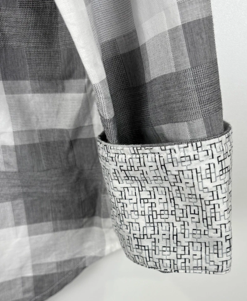 BUGATCHI Button Up Shirt Mens XL Shaped Fit Gray Long Sleeve Turn Up Cuffs - Image 3 of 4