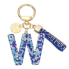 Initial Letter Keychain, Gift Bling Letter-W Key Chain for Women, Blue