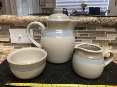 Noritake Stoneware Painted Desert Coffee Tea Pot, Creamer & Sugar 8603 Japan