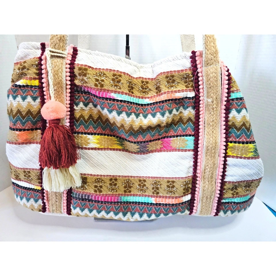 Bolso de Mano Tribal Bohemio Bolso de Hombro Bordado Flecos Borla Foto 2 de 4