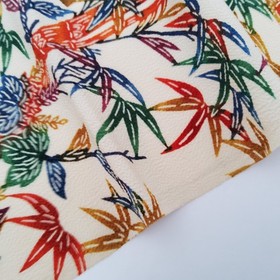 Bamboo Bird #C 7x59 Vintage Silk Chirimen Japanese Kimono Fabric CJ42