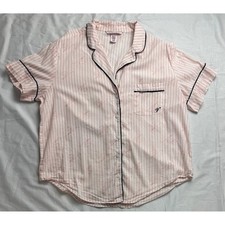Victoria's Secret Pink Stripe V Logo Pajama Top Short Sleeve Button Up Sleepwear