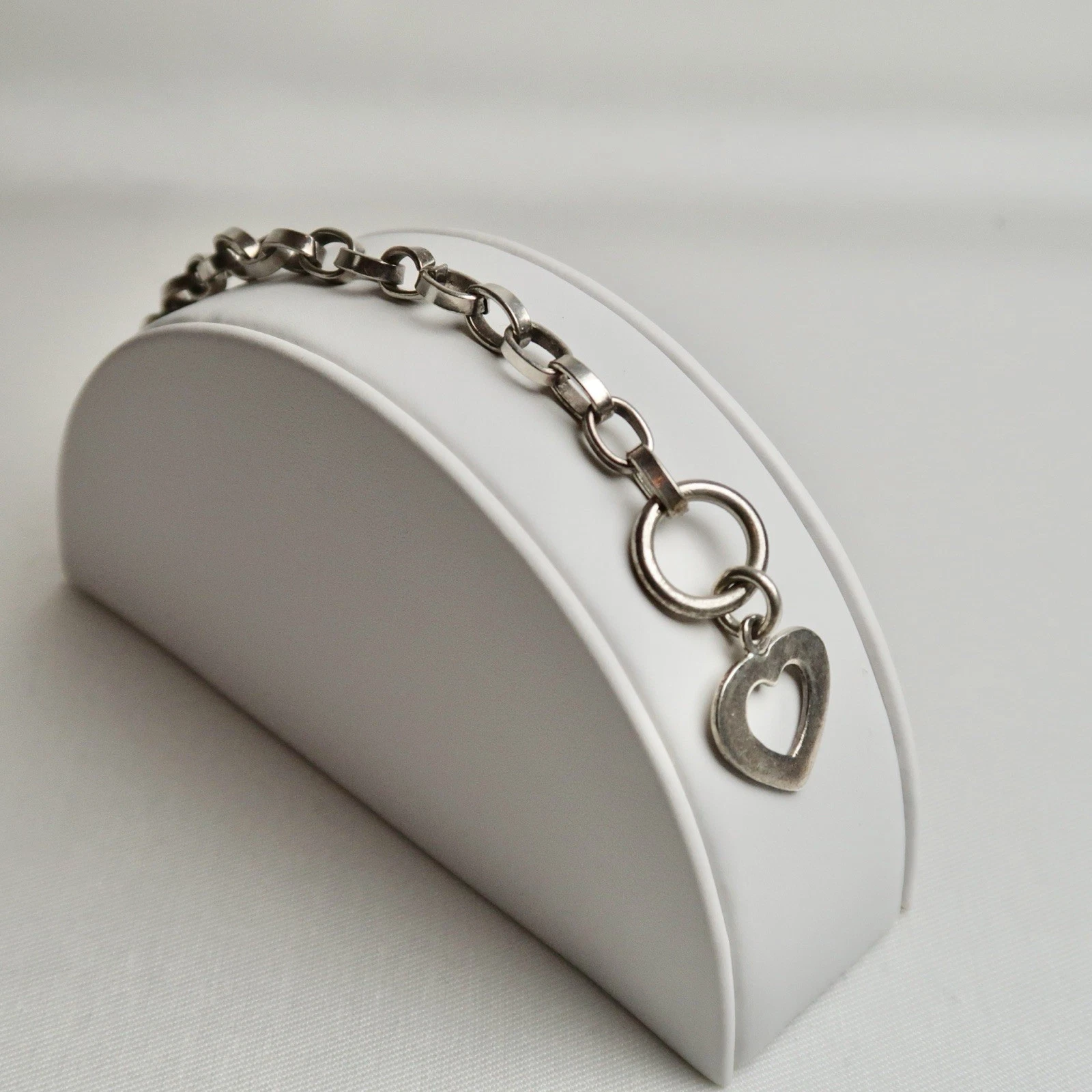 925 Sterling Silver Open Love Heart Toggle Rolo Vintage Bracelet Jewelry Br115