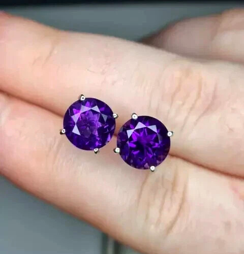 4.00Ct Round Cut Lab Created Purple Amethyst Stud Earrings 14k White Gold Plated - Picture 1 of 7