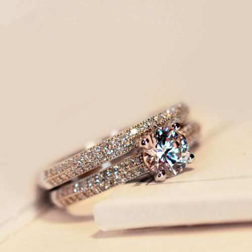 1ct Topaz Women's Engagement Unique AAA 925 Silver Band Wedding Ring Sets Sz 4-9 - Picture 14 of 21