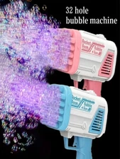 1pc 32-Hole Rocket Bubble Gun - Electric Handheld Bubble Machine Toy - Blue NEW