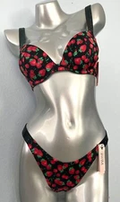 Victoria's Secret Swim Suit Bikini Set Push Up Top & Brazilian Shine Strap Fruit