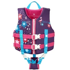 Neoprene Kids Swim Vest - Adjustable Float Aid 20-80Lbs Dual Safety Strap