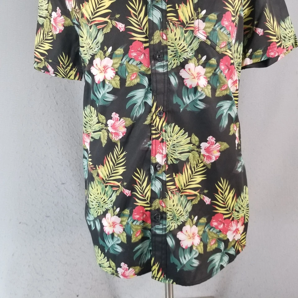 Herrero Irrompible Camisa Hawaiana Hombre Mediana Grande Negra Floral Tropical Foto 3 de 4