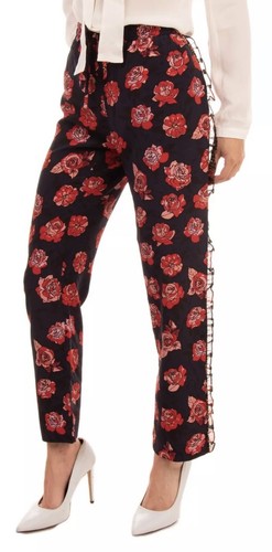 BNWT Markus Lupfer Black& Red Floral 100% Silk Trousers Size Large Leg 31” - 第 1/7 張圖片