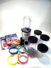 Magic Bullet Blender 5 Clear Plastic Cups 4 Color Rings 4 Lids 2 Books Tested