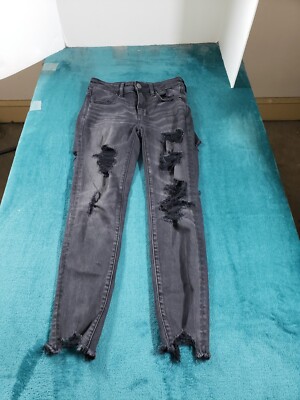 American Eagle Jeans Sz 2 Womens Black Stretch Pants Denim High Rise Jegging