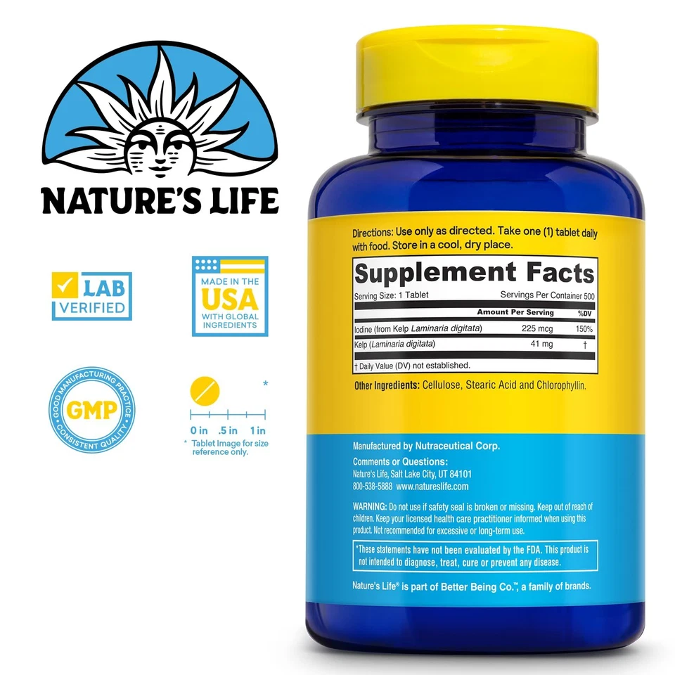 Nature’s Life Icelandic Kelp 41 mg Comprimidos - Suplemento de Yodo y Tiroides Su... Foto 2 de 4