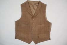 Polo Ralph Lauren Vest Blazer Waistcoat Herringbone Plaid Brown Wool Italy 52
