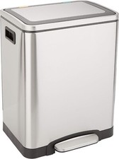 Dual Bin Rectangular Trash Can Soft Close Foot Pedal 30 Liter Brushed Stainless