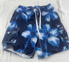 OP Ocean Pacific Board Shorts Mens M 32-34 Blue White Floral Swim Trunks Mesh