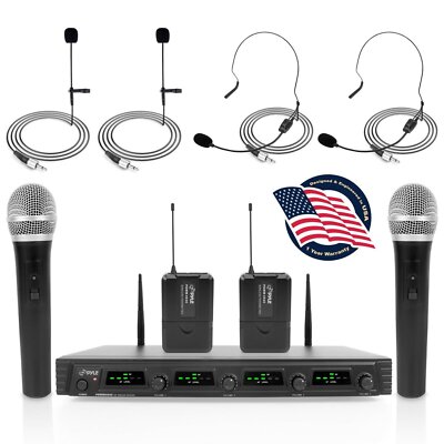 Pyle UHF Wireless Microphone System Handheld Lavalier & Headsets PDWM4540