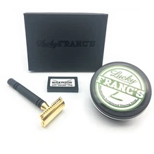 Black & Gold Double Edge Safety Razor w/ Shave Soap & 5 blades gift set for men
