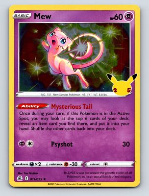 Basic Mew HP 60 Mysterious Tail Ability Psyshot Attack Rarity