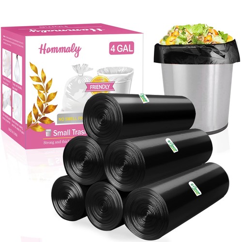 4 Gallon 180pcs Small Black Trash Bags Strong Garbage Bags,Black Bathroom Tra...