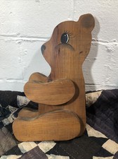 Vintage Carved Handmade Solid Wood Stained Painted TEDDY BEAR Movable Arms Legs