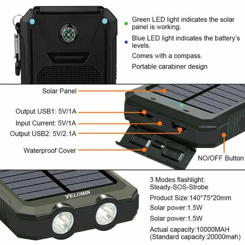 Super Powerful USB Portable Charger Solar Power Bank For Cell Phone USA - Picture 5 of 26