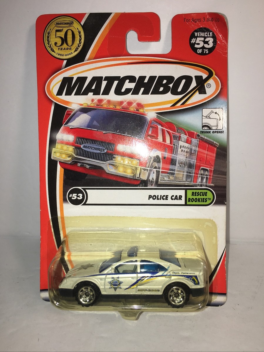 MATCHBOX #53 POLICE CAR with OPENING TRUNK Rescue Rookies 50th